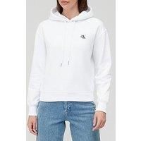 Calvin Klein Jeans Women's CK Embroidery Hoodie Hooded Sweatshirt, Bright White, XS