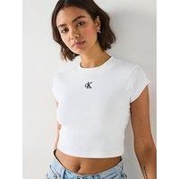 Calvin Klein Jeans Women/'s Ck Rib Baby Tee J20j218337 S/S Knit Tops, White, L