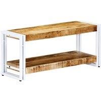vidaXL Solid Mango Wood TV Cabinet with Iron Legs - Brown Industrial Styled Media Stand with Shelving