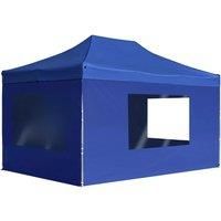 vidaXL Professional Blue Folding Party Tent-Aluminium Frame and PVC Coated Oxford Fabric Canopy-4.5x3m with Side Panels and Windows for Outdoor Events, Garden, BBQ