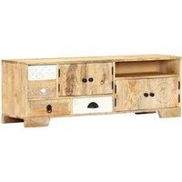 vidaXL Solid Mango Wood TV Cabinet with 4 Drawers 2 Compartments with Doors and 1 Compartment TV Stand Wooden Stereo HiFi Cabinet Lowboard Furniture