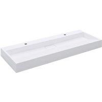 vidaXL Wash Basin Above Counter Wall Hung with Faucet Hole Countertop Bathroom Washroom Restroom Sink 120cm Mineral Cast/Marble Cast White