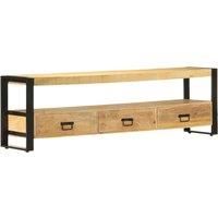 vidaXL TV Cabinet in Solid Mango Wood - Industrial Style HiFi Cabinet with 3 Drawers & Compartment - Handmade Wooden Media Unit with Steel Frame