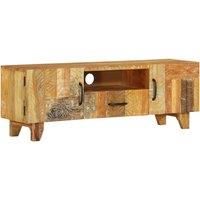 vidaXL Hand-Carved Brown TV Cabinet with Drawer and Storage Compartment - Mid-Century Design - Solid Reclaimed Wood.