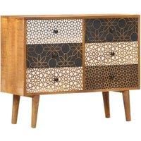 vidaXL Mid-Century Sideboard Cabinet - Solid Mango Wood with Six Drawers - Beautiful Printed Pattern - Ideal for Home Decor, Bedroom Storage