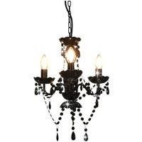 vidaXL 3-Arm Black Round Chandelier with Glittering Beads - Modern Hanging Lamp with E14 Bulb Bases - Ideal for Living Rooms, Hallways
