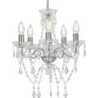 vidaXL Chandelier with Crystal Beads Round 5xE14 Living Room Silver/Golden