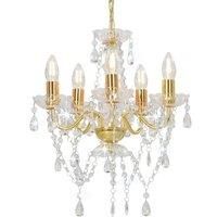 vidaXL Chandelier with Crystal Beads Golden Round 5 x E14