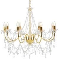 vidaXL Chandelier with Beads Golden 8 x E14 Bulbs, Gold