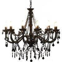 vidaXL Chandelier with Beads Black 12 x E14 Bulbs