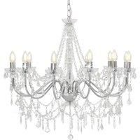 vidaXL Chandelier with Beads Silver 12 x E14 Bulbs