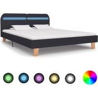 vidaXL Dark Grey Fabric Bed Frame with LED strip - 5FT King Size, Modern Bedroom Furniture with Solid Wood Legs and Adjustable Light Effects