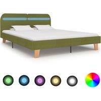 vidaXL Bed Frame with LED without Mattress Green Fabric 150x200 cm King Size