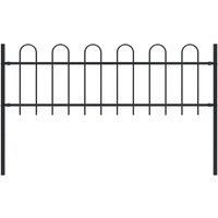 vidaXL Garden Fence with Hoop Top Outdoor Panels Barrier Border Spike Landscape Fence Edges Ornament Steel 1.7 Black