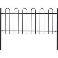 vidaXL Garden Fence with Hoop Top Outdoor Panels Barrier Border Spike Landscape Fence Edges Ornament Steel 1.7m Black