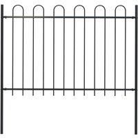 vidaXL Garden Fence with Hoop Top Outdoor Panels Barrier Border Spike Landscape Fence Edges Ornament Steel 1.7m Black