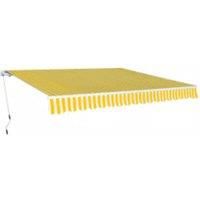 vidaXL 600cm Folding Awning - Yellow/White, Manual Aluminium Canopy, Solar Shade with PU Coated Polyester Fabric, Wall-Mounted Outdoor Retractable Awning