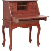 vidaXL Solid Mahogany Wood Secretary Desk - Vintage-Style Brown Writing Secretair with Flip Writing Board, 9 Drawers, 2 Open Compartments