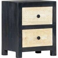 vidaXL Hand-Carved Bedside Cabinet in Grey - Solid Mango Wood Nightstand with Two Drawers for Bedroom and Living Room