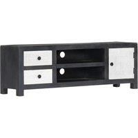 vidaXL Solid Mango Wood TV Cabinet - Hand Carved Pattern, 1 Door, 2 Drawers, 2 Compartments in Grey & White for Living Room/Bedroom