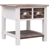 vidaXL Paulownia Wood Side Table, 40x40x40 cm, Square Shape, Brown and White, 2 Drawers, Scandinavian Farmhouse Design, For Living Room, Bedroom, Office