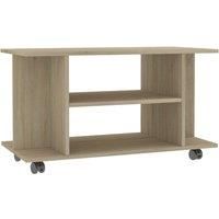 vidaXL Sonoma Oak TV Stand/Cabinet with Castors, Modern Mobile Media Console with 4 Open Shelves, Bedroom/Living Room Engineered Wood Furniture, 80x40x45 cm
