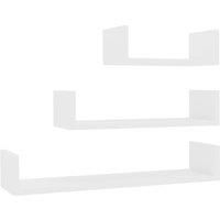 vidaXL White Engineered Wood Wall Display Shelves - Set of 3 U-Shaped Contemporary Wall-Mounted Storage Solution for Home & Office