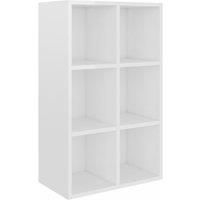 vidaXL High Gloss White Engineered Wood Book Cabinet - Versatile Bookshelf with 6 Compartments, Can Be Used As A Sideboard