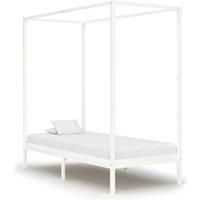 Vidaxl Canopy Bed Frame White Solid Pine Wood 90X200 Cm, White