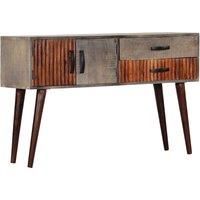 vidaXL Console Table - Solid Rough Mango Wood, Grey with 2 Doors, 2 Drawers and Sturdy Legs, Lacquered and Polished Finish for Home Decor