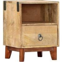 vidaXL Bedside Cabinet in Solid Rough Mango Wood - Nightstand with Drawer & Open Compartment - Stylish Organizer for Living Room & Bedroom
