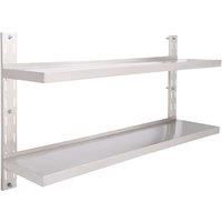 vidaXL 2-Tier Stainless Steel Floating Wall Shelf - 150x30 cm - Grey Wall-Mounted Storage Shelf for Kitchen, Dishes, and Cookware - Adjustable Height, 40 kg Capacity