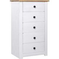 vidaXL Solid Pinewood Sideboard in White - Scandinavian Drawer Cabinet with 5 Drawers for Bedroom, Living Room, Office - Multipurpose Bedside Nightstand/Telephone Stand