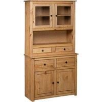 vidaXL Highboard Panama Range, Solid Pine Wood, Rustic Design, Ample Storage, Decorative 2-Glass Door Cabinet, Easy Assembly, for Living room/Bedroom