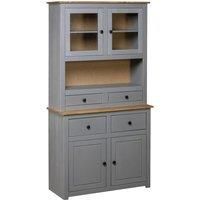 vidaXL Solid Pine Wood Panama Highboard with Ample Storage - Polished & Lacquered Grey Sideboard for Living Room, Bedroom - Unique Design with Distinct Wood Grain
