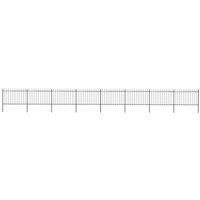 vidaXL Garden Fence Spear 13.6x1.2m Outdoor Panel Barrier Border Decorative Landscape Privacy Edges Black Steel Rust-Resistant Metal