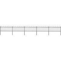 vidaXL Garden Fence with Hoop Top - Durable, Solid, Powder-Coated Steel, Black - 8.5m Length, 5 Panels, 6 Posts - Easy to Assemble Design for Superior Garden Security
