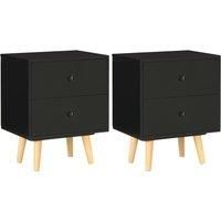 vidaXL Bedside Cabinets 2-Piece Set, Scandinavian Style, Solid Pinewood Legs, Spacious Drawers, Modern Bedroom Furniture, Black