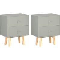 vidaXL Scandinavian-style Bedside Cabinets in Grey - Set of 2 | Solid Pinewood | Bedroom Nightstands with 2 Drawers | Practical and Decorative | 40x30x50 cm