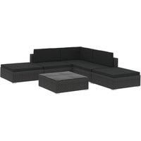 6 Piece Poly Rattan Garden Furniture Lounge Set Black - RRP £457