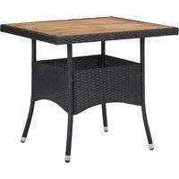 Solid Acacia Wood Outdoor Dining Table Poly Rattan Furniture Black/Grey vidaXL