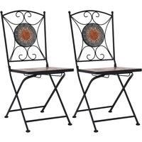 2x Mosaic Bistro Chairs Ceramic Folding Garden Furniture Multi Colours vidaXL
