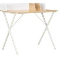 vidaXL White and Oak X-Shape Cross Legged Computer Desk - Engineered Wood PC Table with Compartment Storage for Office/Study, 80x50x84 cm
