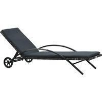 Sun Lounger with Cushion & Wheels Poly Rattan Anthracite vidaXL
