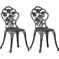 vidaXL Bistro Chairs 2pcs - Weather-Resistant Bronze Cast Aluminium with Ornate Floral Patterns, Comfortable and Sturdy, Ideal for Garden, Patio or Balcony