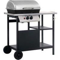 vidaXL Gas BBQ Grill with 3-layer Side Table Black and Silver