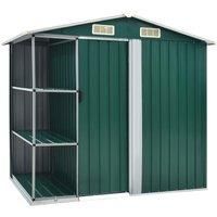 vidaXL Garden Shed with Rack Green 205x130x183 cm Iron