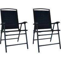 vidaXL Folding Garden Chairs - Set of 2, Durable Steel Frame, Textilene Fabric, Indoor/Outdoor Dining Seats - Black