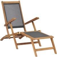 vidaXL Deck Chair with Footrest Solid Teak Wood Black