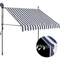 vidaXL Manual Retractable Awning with LED Water and Dirt Repellent Terrace Balcony Garden Outdoor Folding Arm Awning Canopy 150cm Blue and White